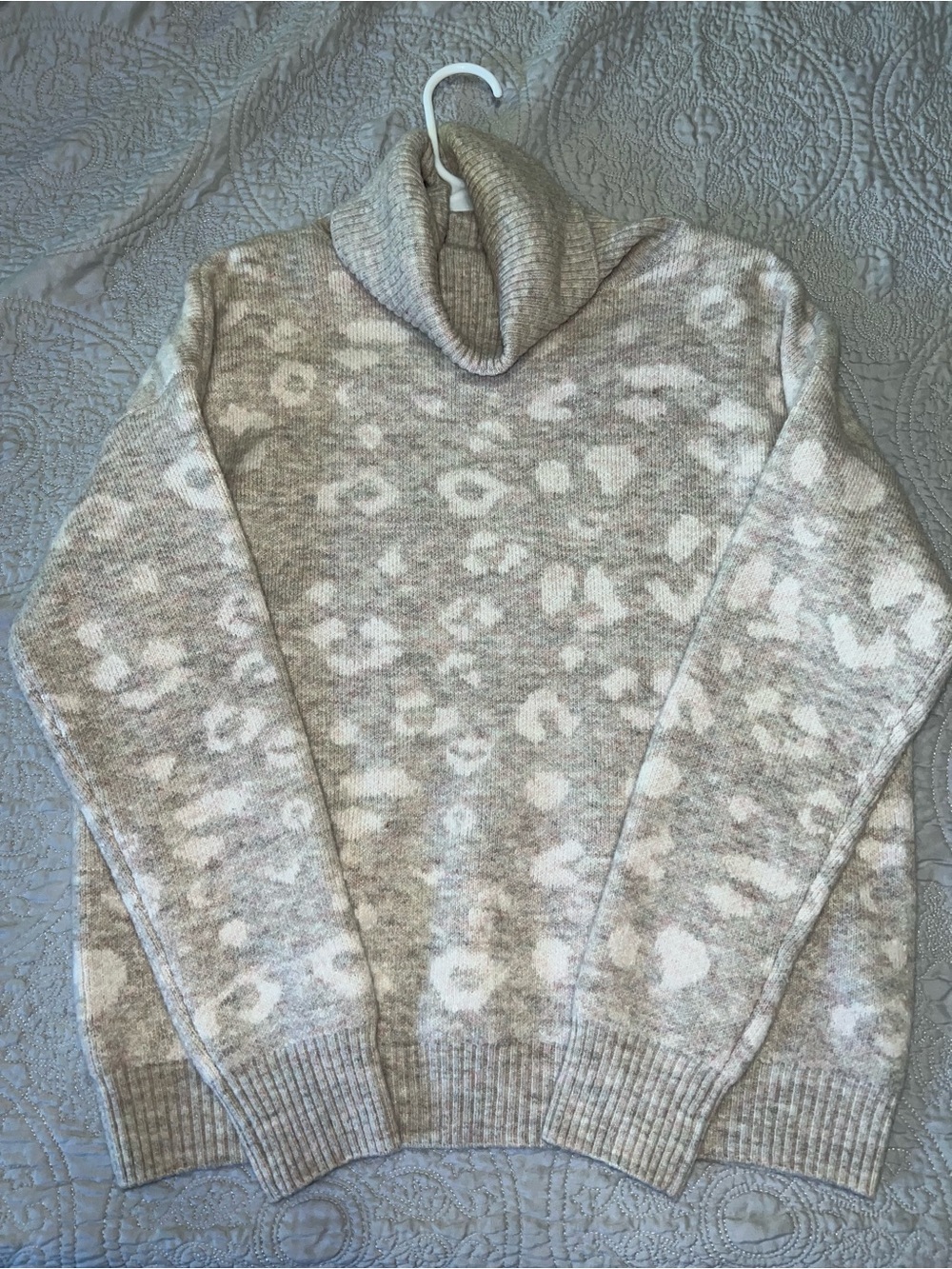 Gibson Latimer Taupe and Cream Leopard Cowl Neck Sweater